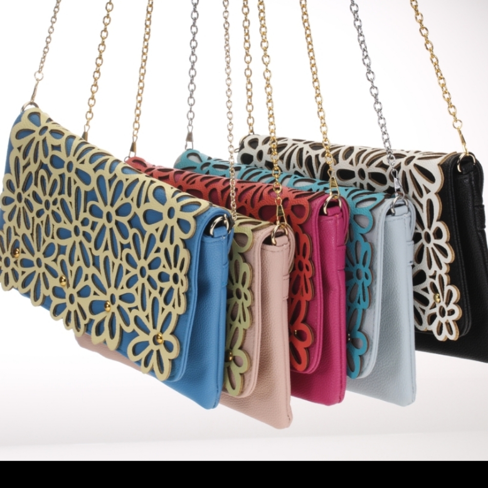 MoDA of NY LaserCut Daiseys 2 In 1 Clutch Or Shoulder Bag
